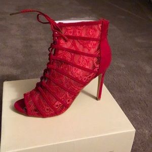 Red sheer lace bootie/heel